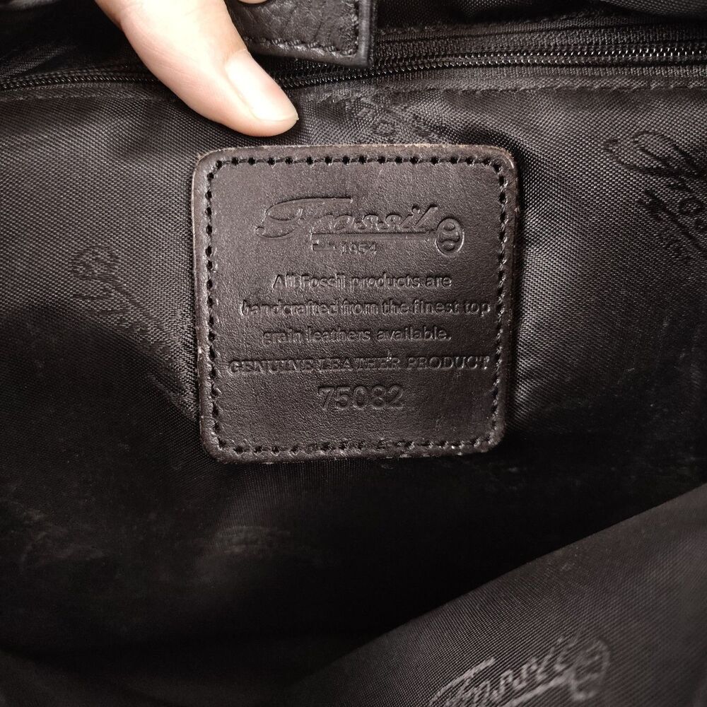 FLAW Fossil Black Leather Handbag Shoulder Bag Vintage Purse - Picture 12 of 16